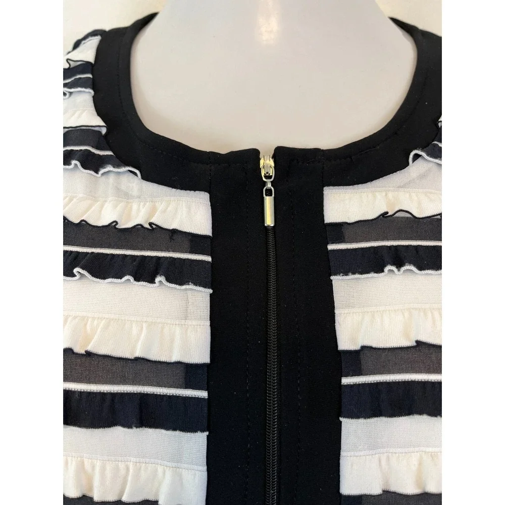 Frank Lyman Women's Jacket US Size 12 White Black Stripe Ruffled Layers Designer